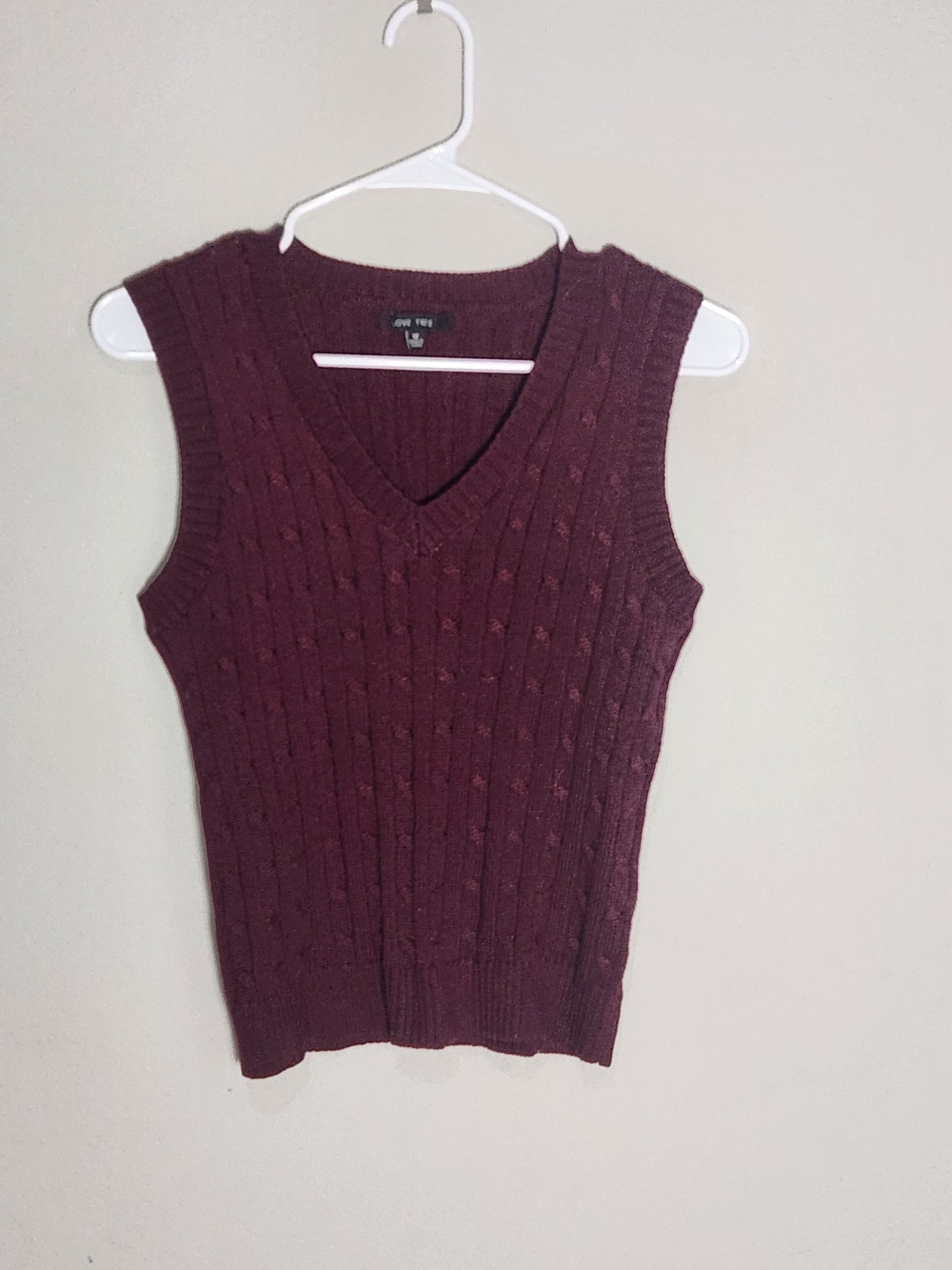 Love Tree Cable Knit V-Neck Sweater Vest in Wine